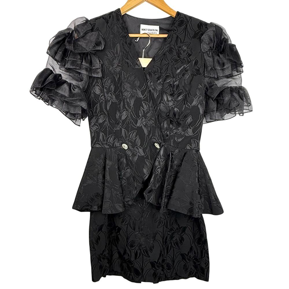 Vintage Nancy Bracoloni for Bracoloni Black Ruffle Skirt Suit 8/XS